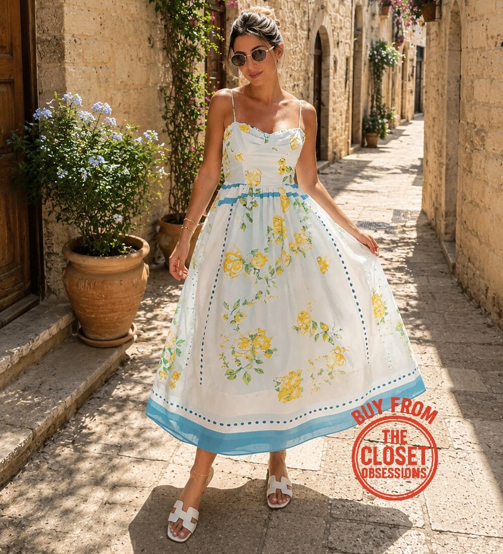 Zara Lemon Print Midi Dress Italian Summer NWT